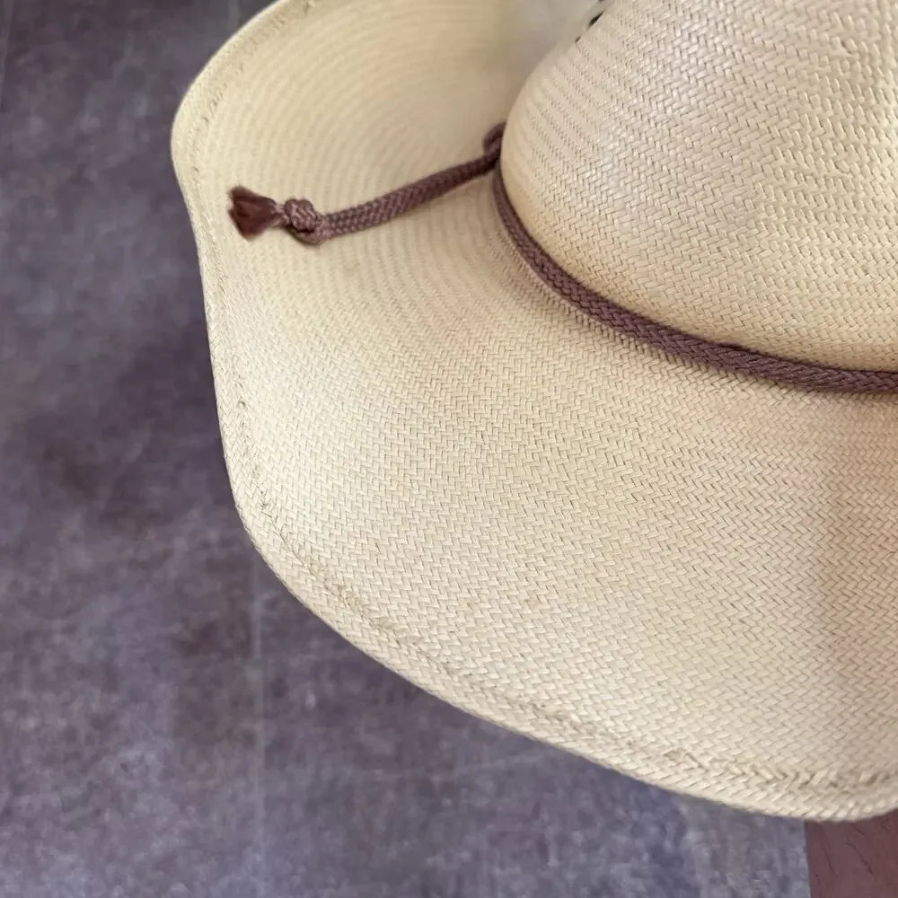 Men's Vintage 80's Cordray's Corral Genuine Shantung Beige Cowboy Hat Sz 6 7/8